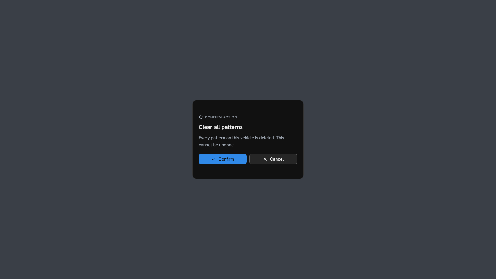 The confirm question raised by that button, with Confirm and Cancel