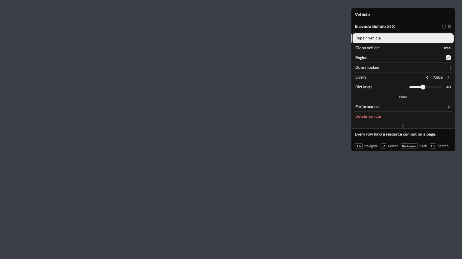 A menu page with one row of every kind