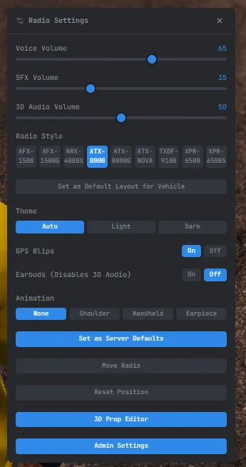 User settings dialog — all options visible